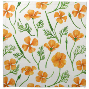 California poppies, summertime flowers, orange wil cloth napkin
