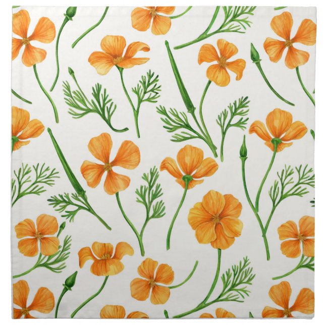 California poppies, summertime flowers, orange wil cloth napkin (Front)
