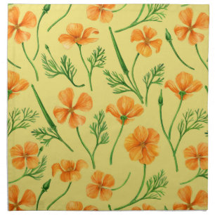 California poppies, summertime flowers, orange wil cloth napkin