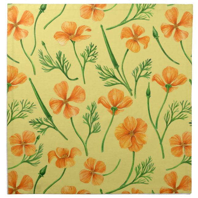 California poppies, summertime flowers, orange wil cloth napkin (Front)