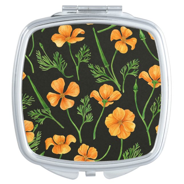California poppies, summertime flowers, orange wil compact mirror (Front)