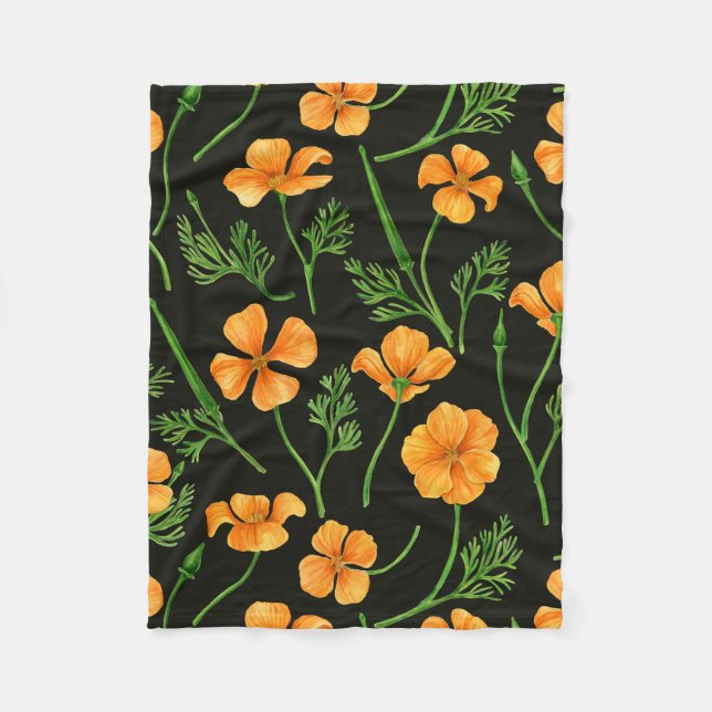 California poppies, summertime flowers, orange wil fleece blanket (Front)