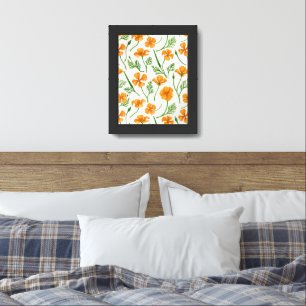 California poppies, summertime flowers, orange wil framed art