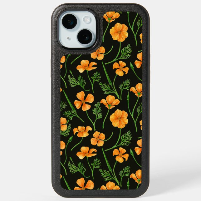California poppies, summertime flowers, orange wil iPhone 15 plus case (Back)