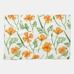 California poppies, summertime flowers, orange wil kitchen towel