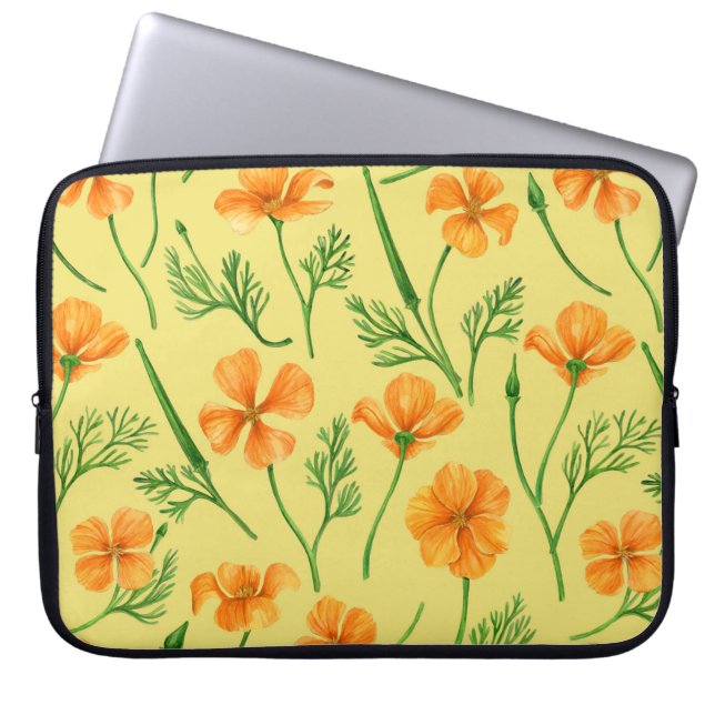 California poppies, summertime flowers, orange wil laptop sleeve (Front)
