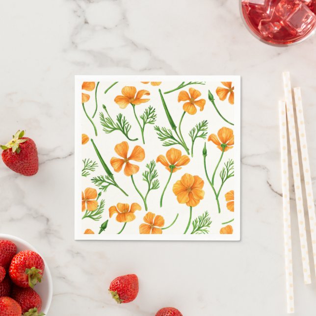 California poppies, summertime flowers, orange wil napkins (Insitu)
