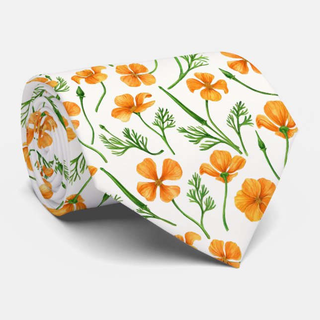 California poppies, summertime flowers, orange wil neck tie (Rolled)