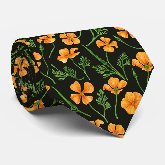 California poppies, summertime flowers, orange wil neck tie (Rolled)