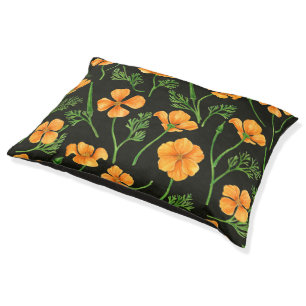 California poppies, summertime flowers, orange wil pet bed