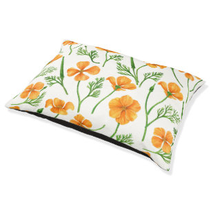 California poppies, summertime flowers, orange wil pet bed