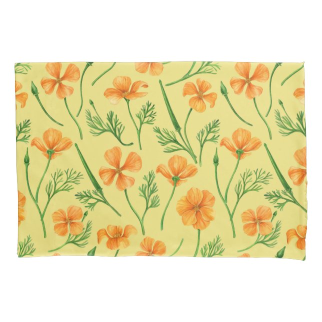 California poppies, summertime flowers, orange wil pillow case (Front-Left)