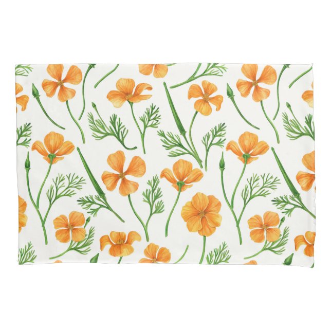 California poppies, summertime flowers, orange wil pillow case (Front-Left)