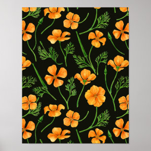 California poppies, summertime flowers, orange wil poster