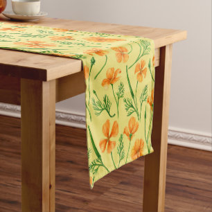 California poppies, summertime flowers, orange wil short table runner