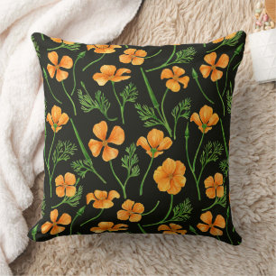 California poppies, summertime flowers, orange wil throw pillow