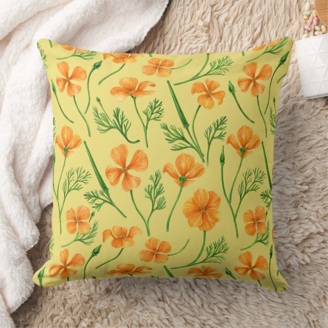 California poppies, summertime flowers, orange wil throw pillow (Blanket)