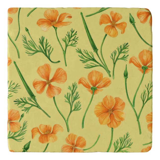 California poppies, summertime flowers, orange wil trivet (Front)