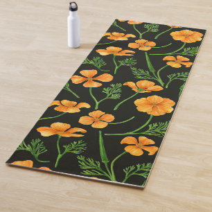 California poppies, summertime flowers, orange wil yoga mat