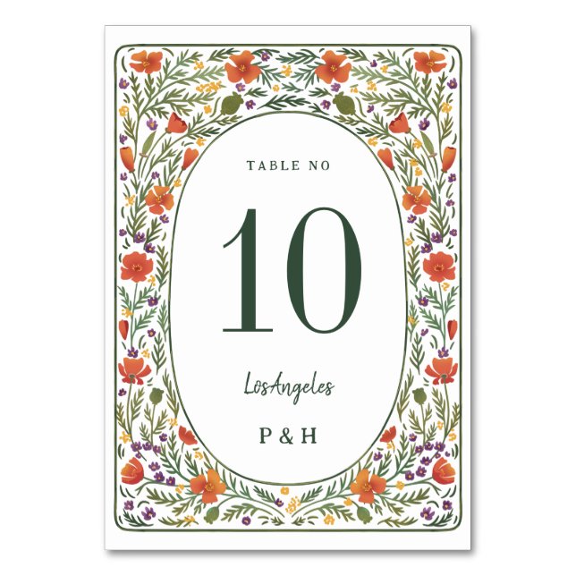 California Poppies Wedding Table Number (Front)