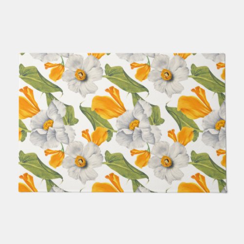 California poppies white daffodils pattern doormat
