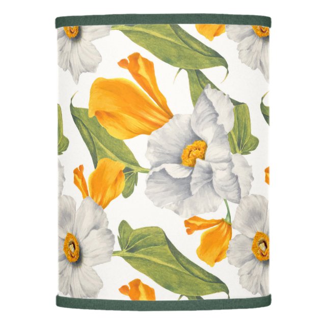 California poppies white daffodils pattern lamp shade (Front)