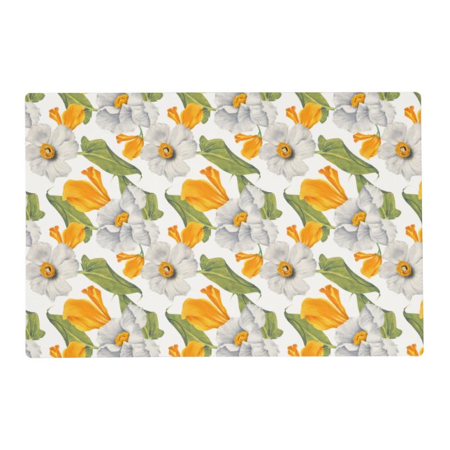 California poppies white daffodils pattern placemat (Front)