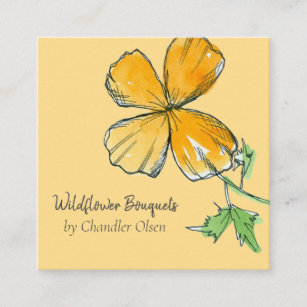 California Poppies Wildflower Watercolor Orange Square Business Card