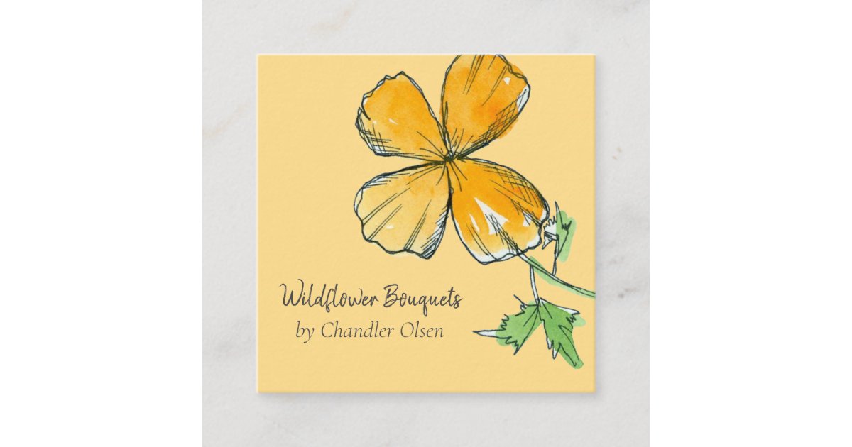 California Poppies Wildflower Watercolor Orange Square Business