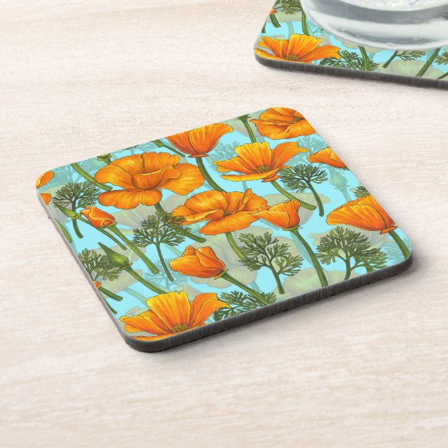 California poppy beverage coaster (Left Side)