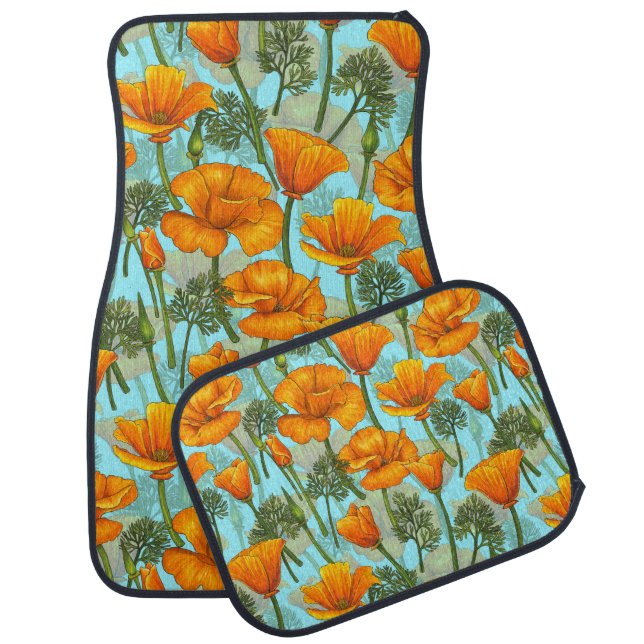 California poppy car floor mat (Set)