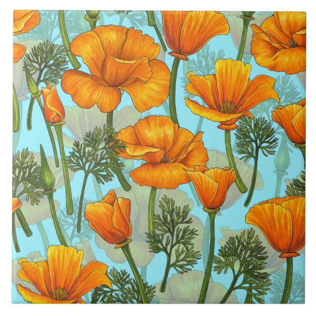 California poppy ceramic tile (Front)
