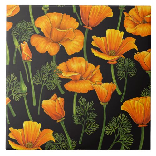 California poppy ceramic tile