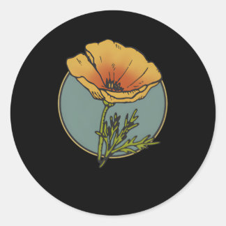 California Poppy Creative Outline And Front Back Classic Round Sticker