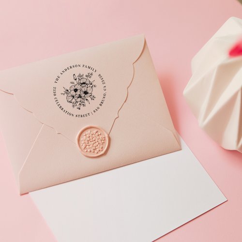 California Poppy  Custom Name  Return Address Rubber Stamp