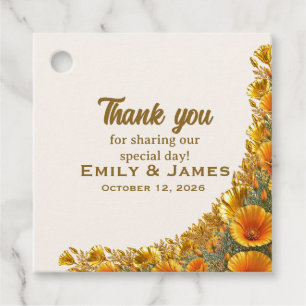 California Poppy Elegant Floral Wedding Favor Tag