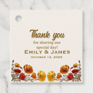California Poppy Elegant Floral Wedding Favor  Tags