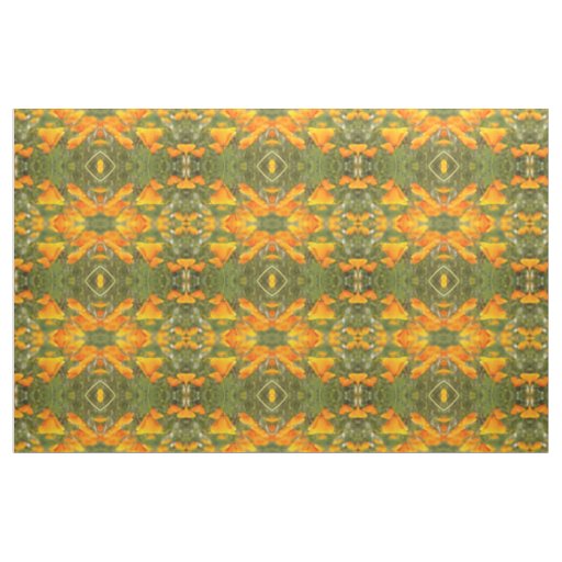 California Poppy Field Orange and Green Fabric