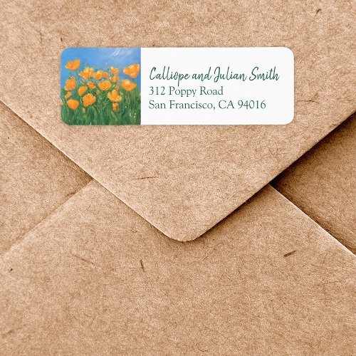 California Poppy Field Painting Return Address Label