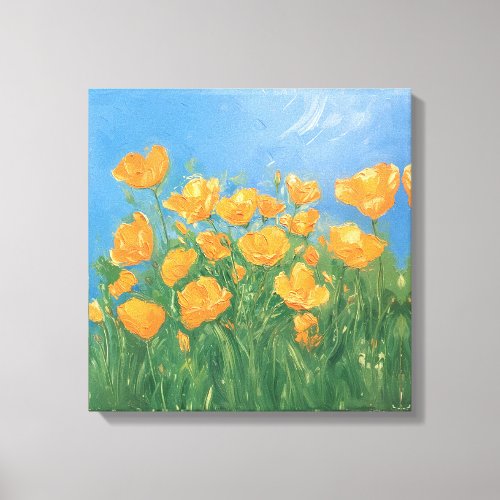 California Poppy Field Sky Impressionist Painting Canvas Print