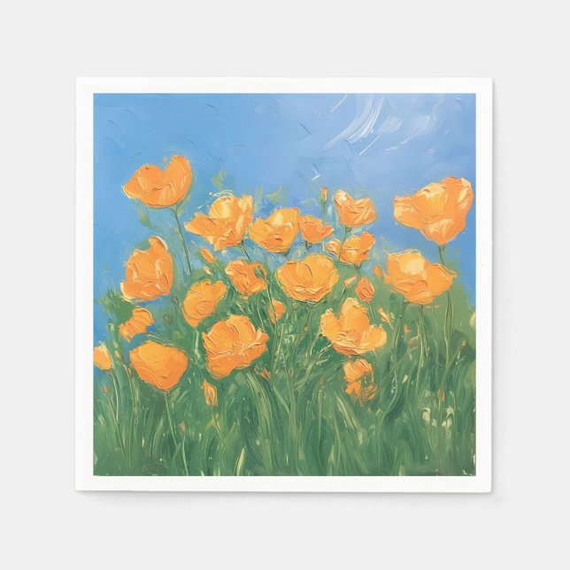 California Poppy Field Sky Impressionist Painting Napkins (Front)