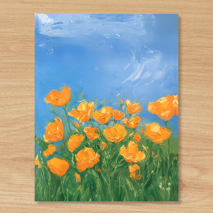 California Poppy Field Sky Impressionist Painting Postcard