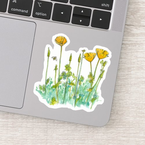 California Poppy Flower Honey Bee Sticker