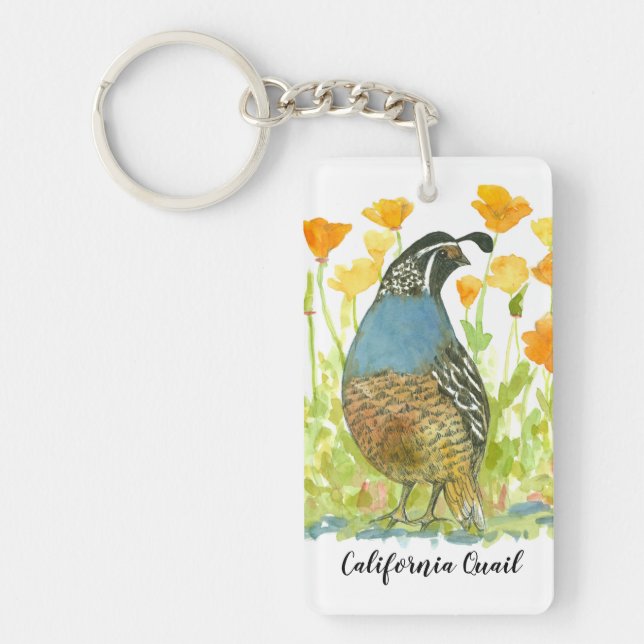 California Poppy Flower Quail State Bird Keychain (Front)