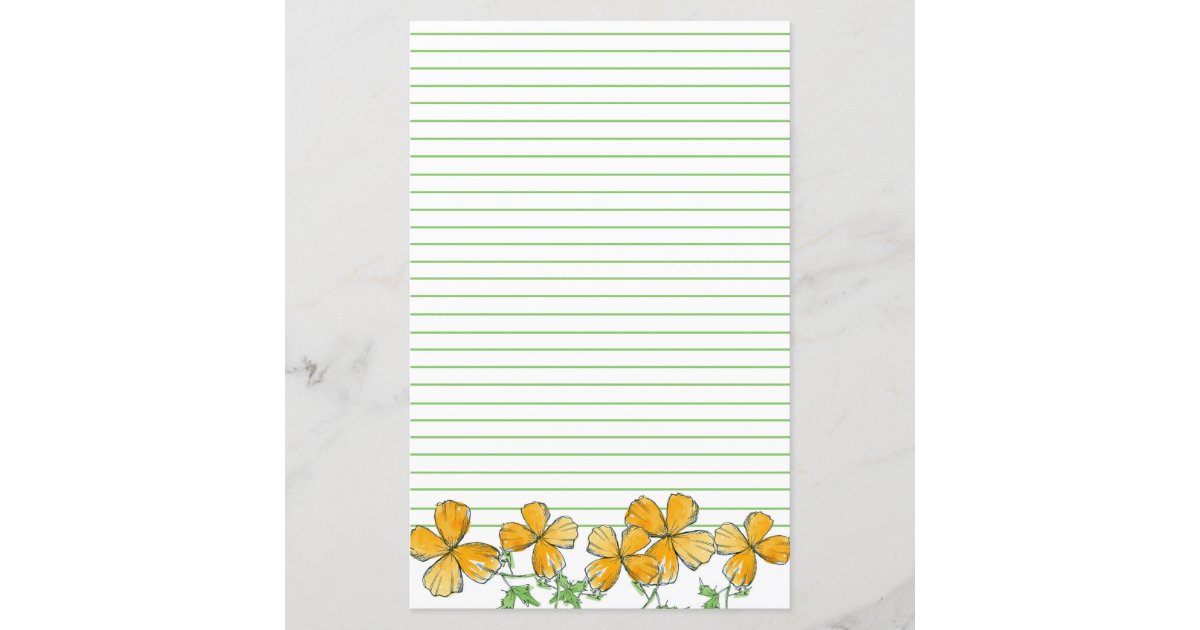 California Poppy Flowers Orange Green Lined Zazzle Com