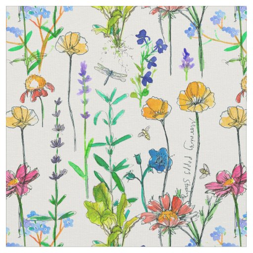 California Poppy Herbs Rosemary Lavender Honey Bee Fabric