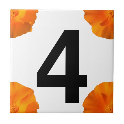 California Poppy House Number Ceramic Tile