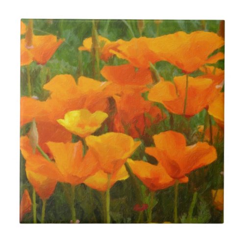 california poppy impasto ceramic tile