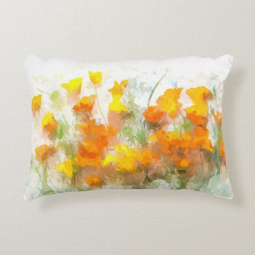 California Poppy Impressionistic Art Accent Pillow