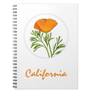 California Poppy in a Circle, "California" Text Notebook